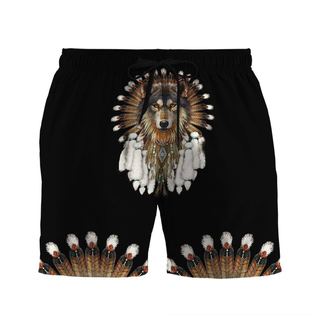Gearhumans 3D Native American Wolf Custom Beach Shorts Swim Trunks GS11052126 Men Shorts Men Shorts S 