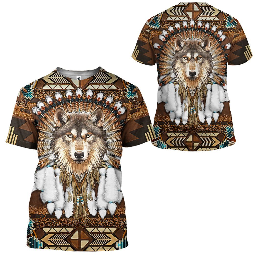 Gearhumans 3D Native American Wolf Tshirt Hoodie Apparel GB19036 3D Apparel