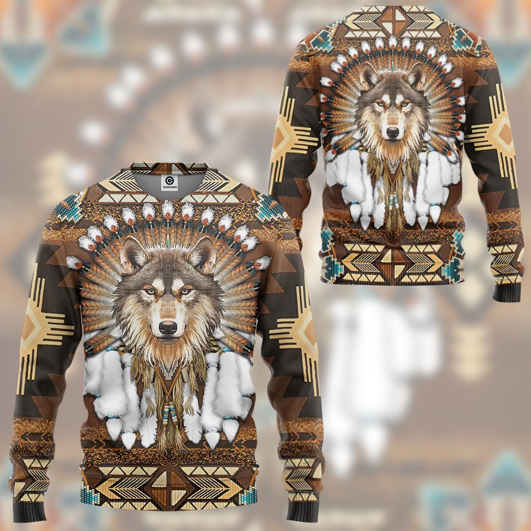 Gearhumans 3D Native American Wolf Tshirt Hoodie Apparel GB19036 3D Apparel