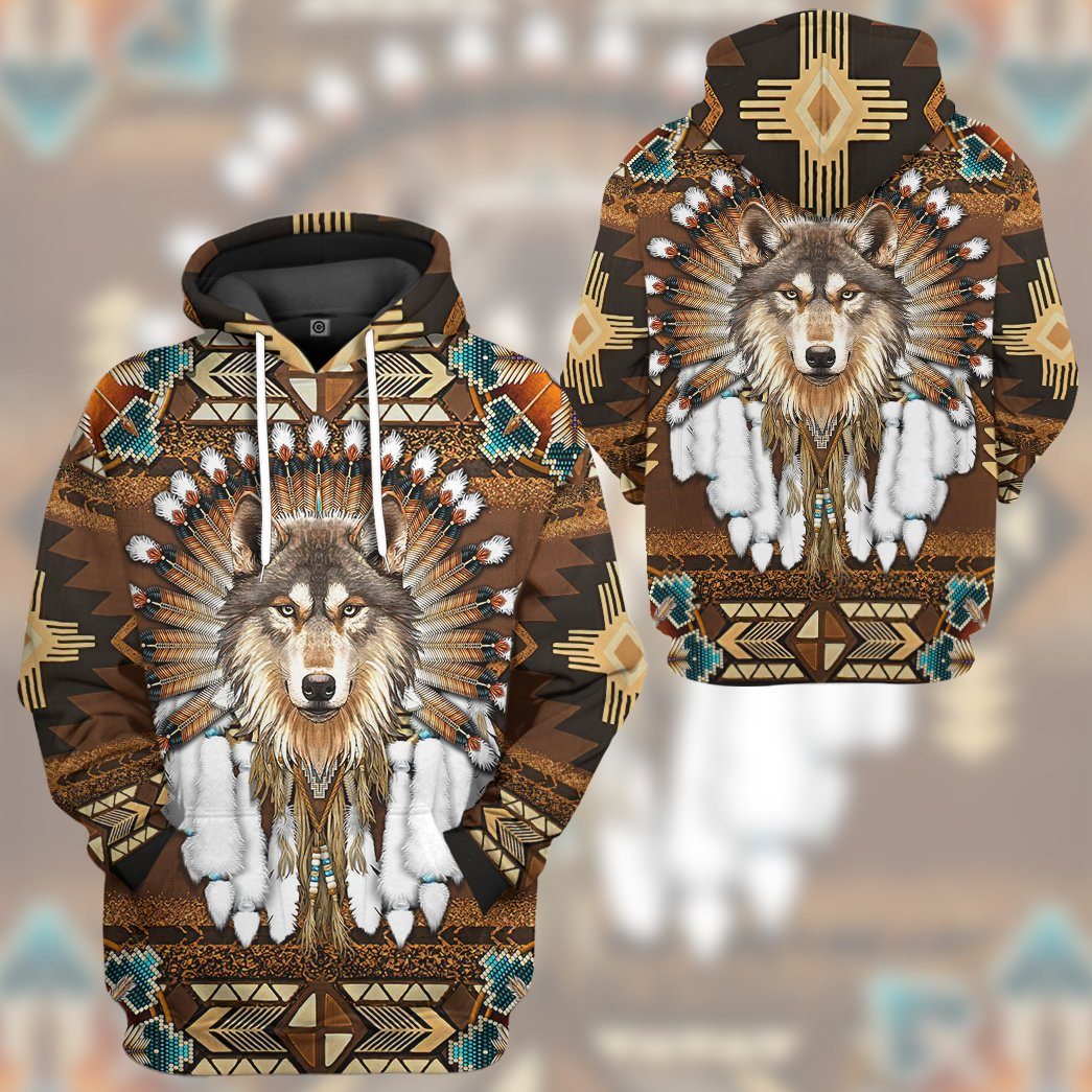 Gearhumans 3D Native American Wolf Tshirt Hoodie Apparel GB19036 3D Apparel