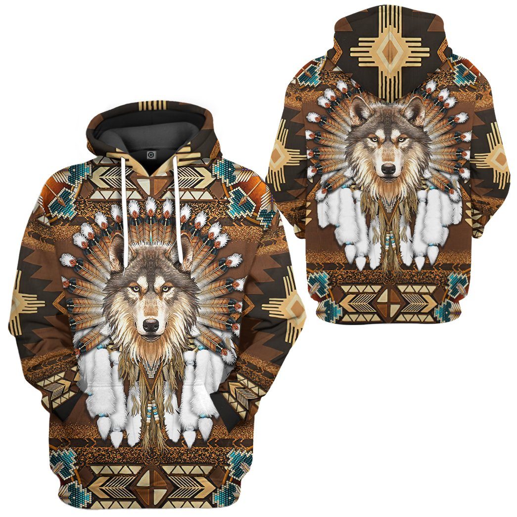 Gearhumans 3D Native American Wolf Tshirt Hoodie Apparel GB19036 3D Apparel