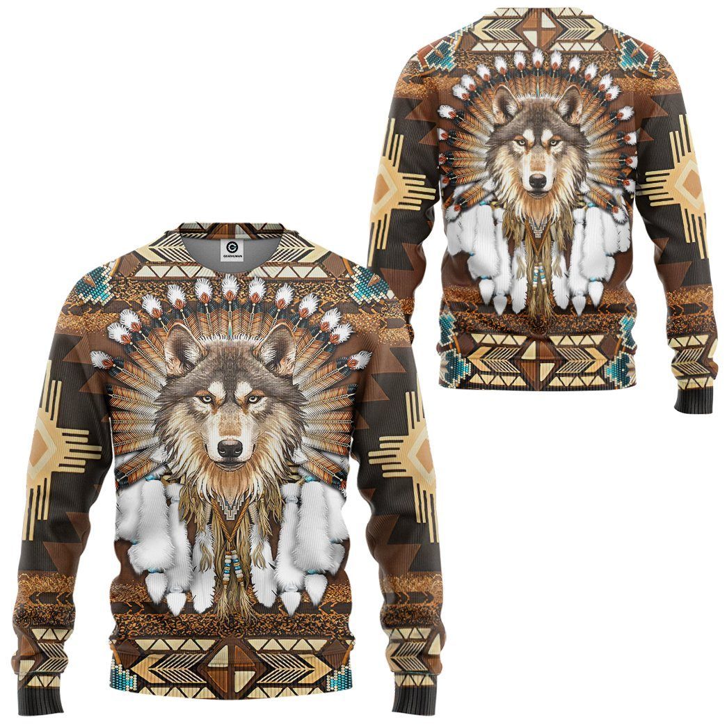 Gearhumans 3D Native American Wolf Tshirt Hoodie Apparel GB19036 3D Apparel