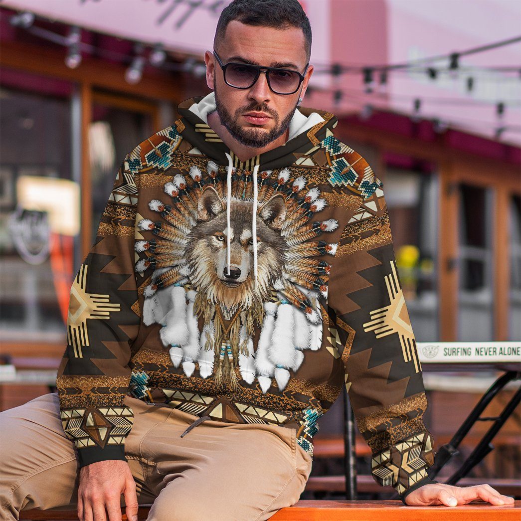 Gearhumans 3D Native American Wolf Tshirt Hoodie Apparel GB19036 3D Apparel