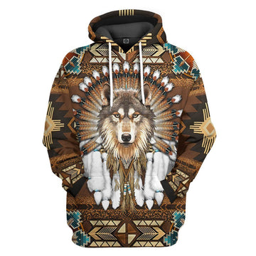 Gearhumans 3D Native American Wolf Tshirt Hoodie Apparel