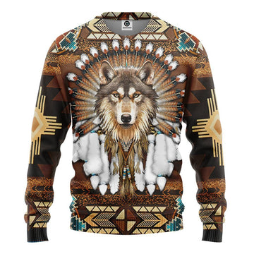 Gearhumans 3D Native American Wolf Tshirt Hoodie Apparel