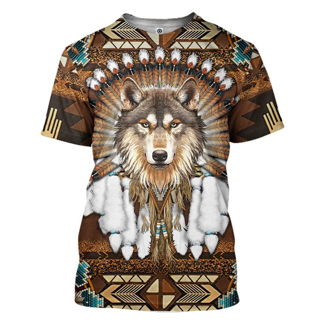 Gearhumans 3D Native American Wolf Tshirt Hoodie Apparel GB19036 3D Apparel T-Shirt S