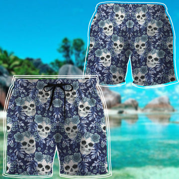 Gearhumans 3D Navy And Gray Skulls Custom Beach Shorts Swim Trunks GO11052117 Men Shorts 
