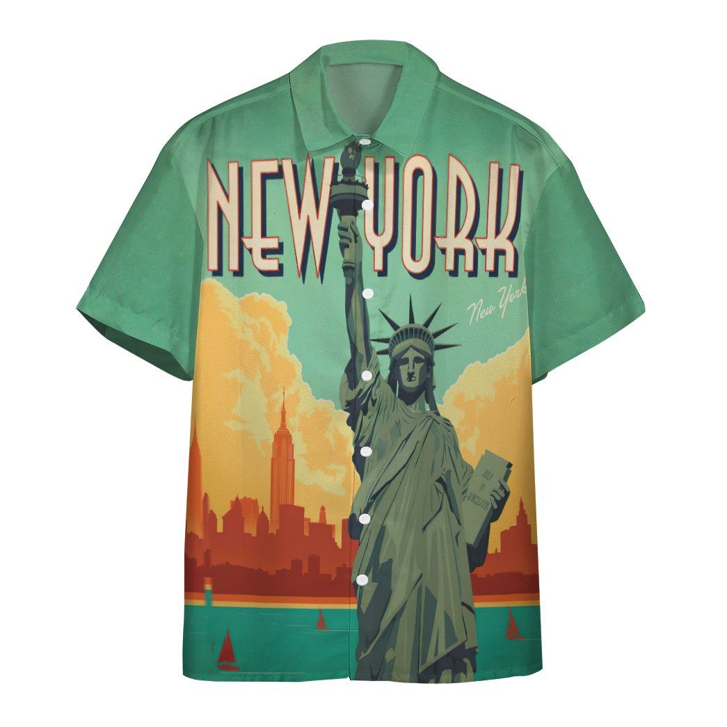 Gearhumans 3D New York City Lady Liberty Custom Hawaii Shirt GO11052133 Hawai Shirt Short Sleeve Shirt S 