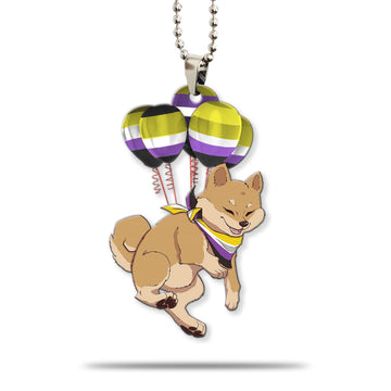 Gearhumans 3D Nonbinary Pride Shiba Inu Fly With Balloons Custom Car Hanging