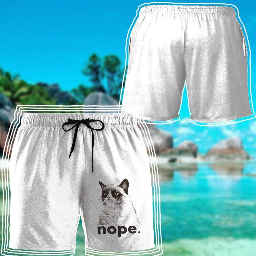 Gearhumans 3D Nope Grumpy Cat Custom Beach Shorts Swim Trunks GV28073 Men Shorts