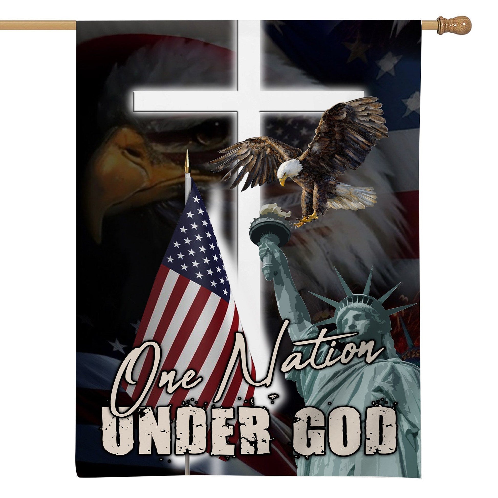 Gearhumans 3D One Nation Under God America Flag Custom Flag GW2005215 House Flag 