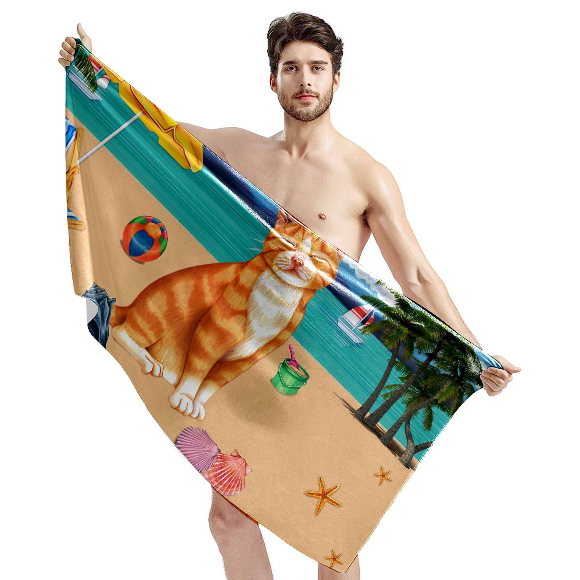 Gearhumans 3D Orange Tabby Cat Custom Beach Towel GW12052128 Towel 