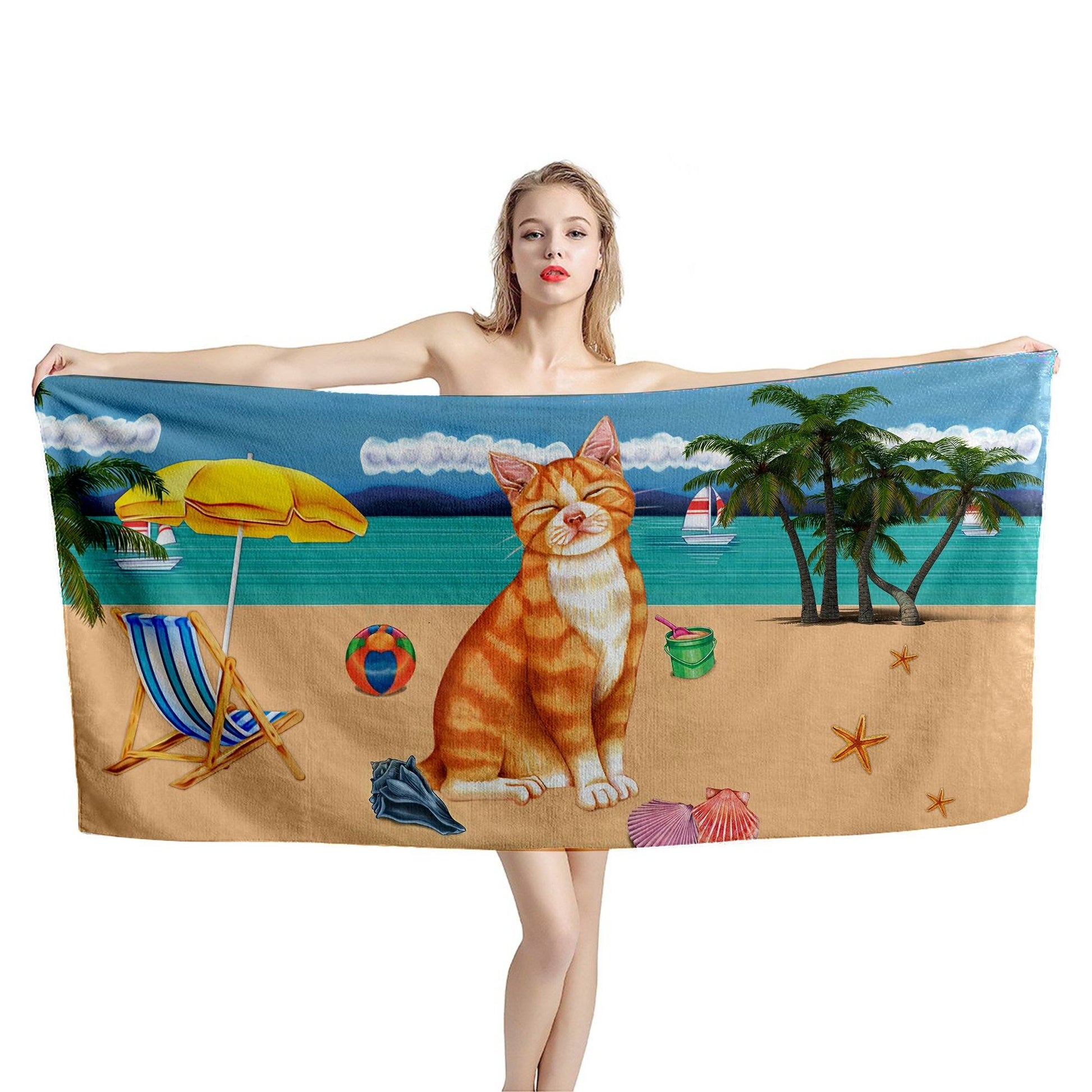 Gearhumans 3D Orange Tabby Cat Custom Beach Towel GW12052128 Towel 