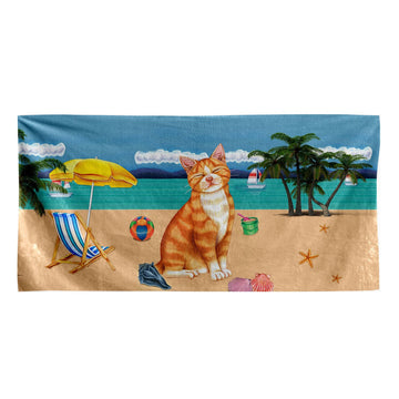 Gearhumans 3D Orange Tabby Cat Custom Beach Towel