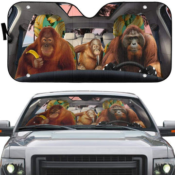 Gearhumans 3D Orangutan Family Custom Car Auto Sunshade