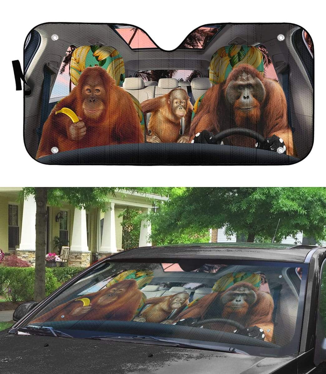 gearhumans 3D Orangutan Family Custom Car Auto Sunshade GS23065 Auto Sunshade 