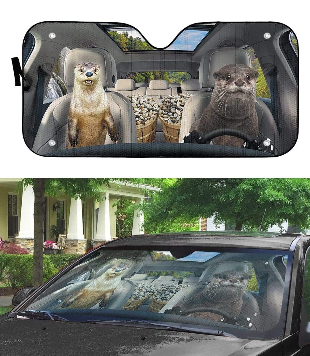 gearhumans 3D Otters Custom Car Auto Sunshade GS02074 Auto Sunshade 