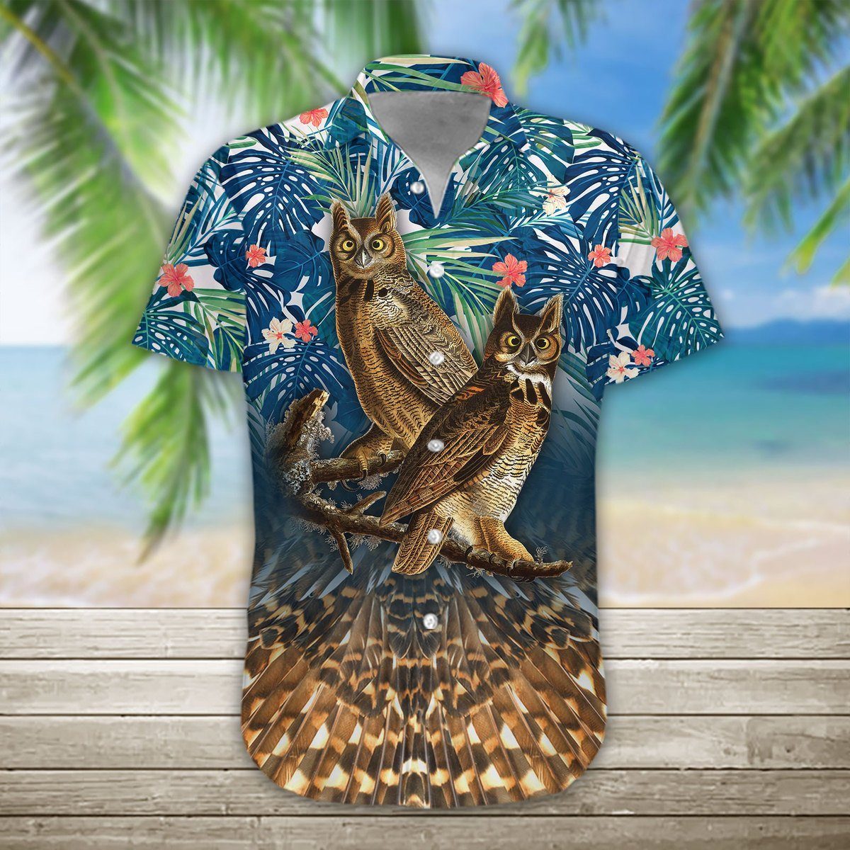 Gearhumans 3D Owl Hawaii Shirt hawaii Short Sleeve Shirt