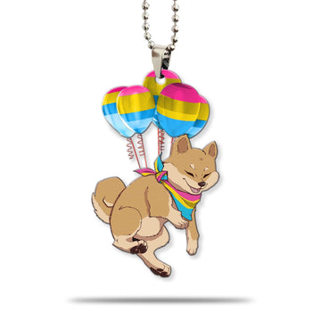 Gearhumans 3D Pans Pride Shiba Inu Fly With Balloons Custom Car Hanging