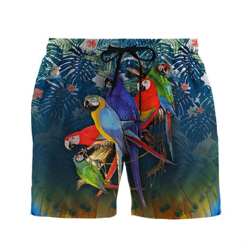 Gearhumans 3D Parrot Hawaii Custom Beach Shorts Swim Trunks
