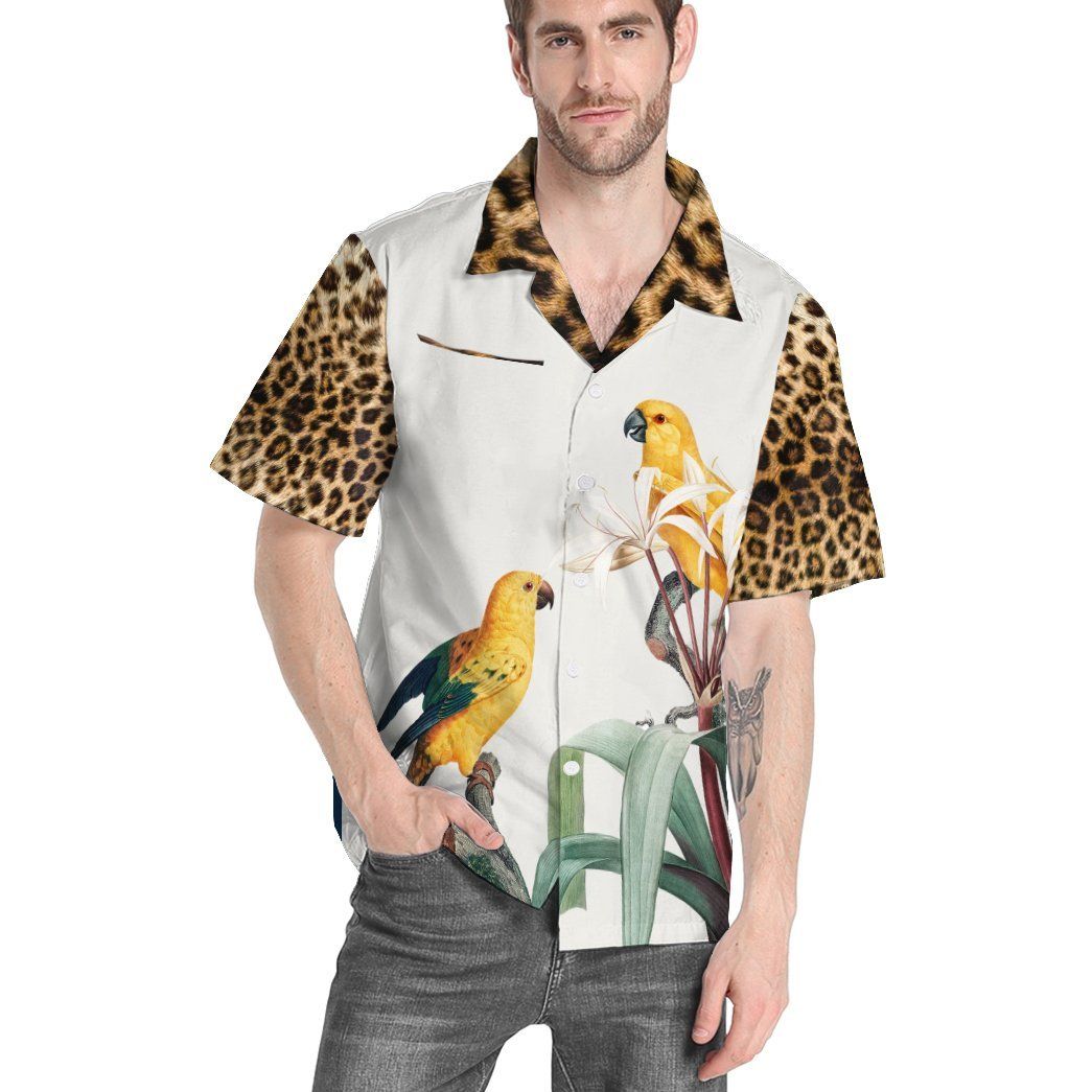 Gearhumans 3D Parrot With Leopard Skin Tropical Hawaii Shirt ZC13043 Hawai Shirt 