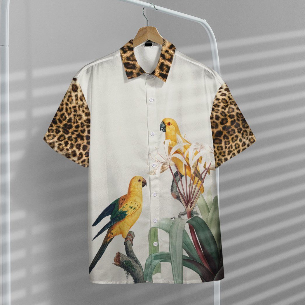 Gearhumans 3D Parrot With Leopard Skin Tropical Hawaii Shirt ZC13043 Hawai Shirt 