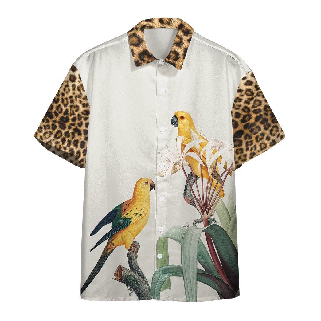 Gearhumans 3D Parrot With Leopard Skin Tropical Hawaii Shirt ZC13043 Hawai Shirt Short Sleeve Shirt S 