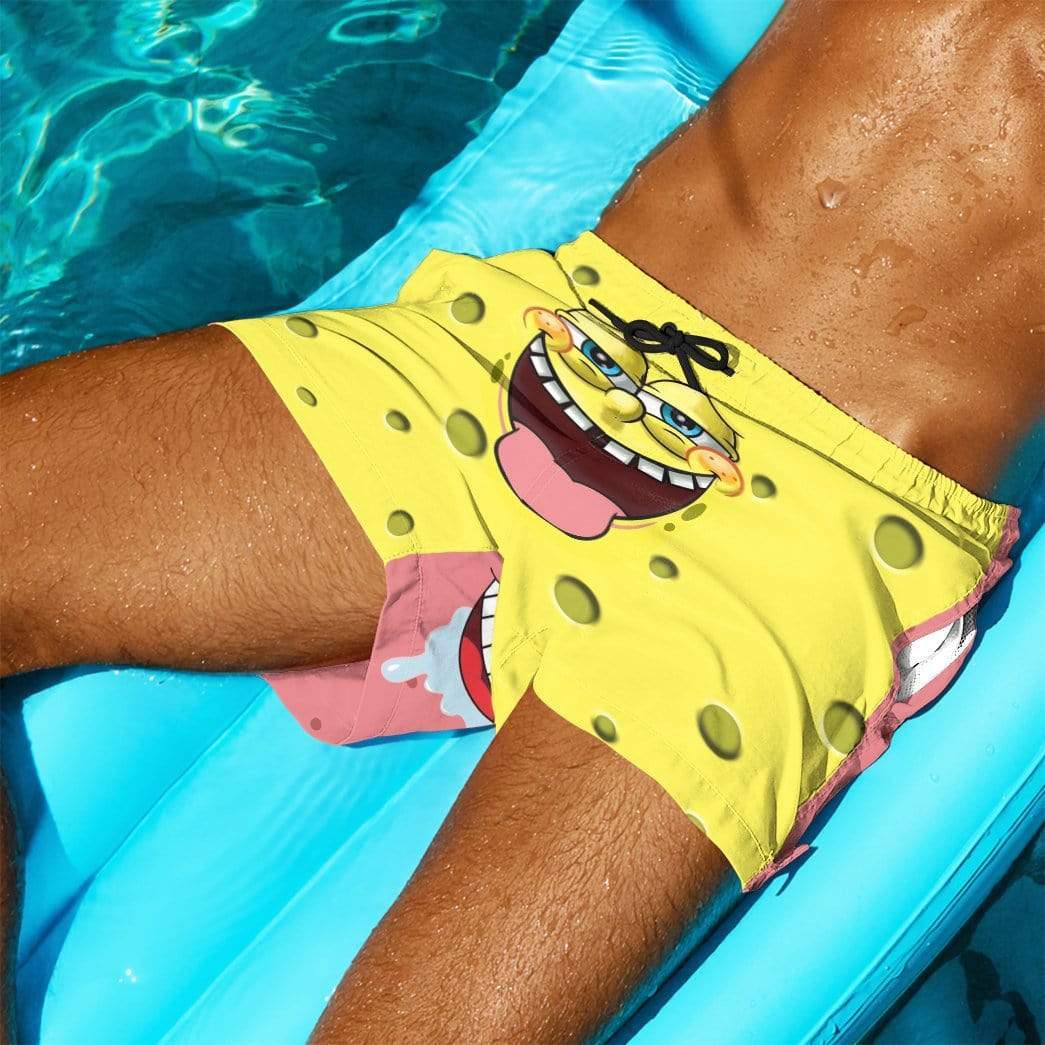 Gearhumans 3D Patrick Star SpongeBob SquarePants Front And Back Custom Summer Beach Shorts Swim Trunks GV19066 Men Shorts 