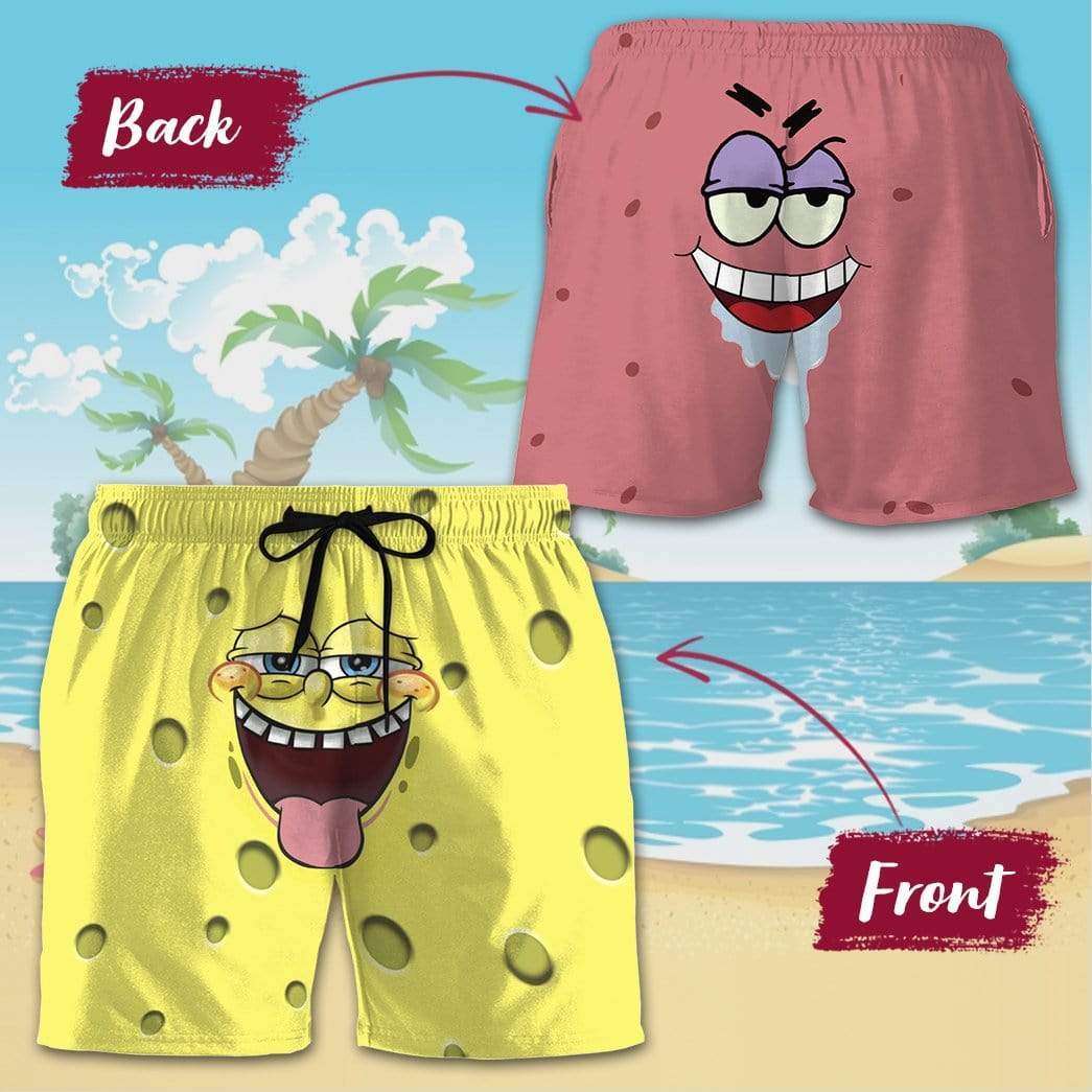Gearhumans 3D Patrick Star SpongeBob SquarePants Front And Back Custom Summer Beach Shorts Swim Trunks GV19066 Men Shorts 