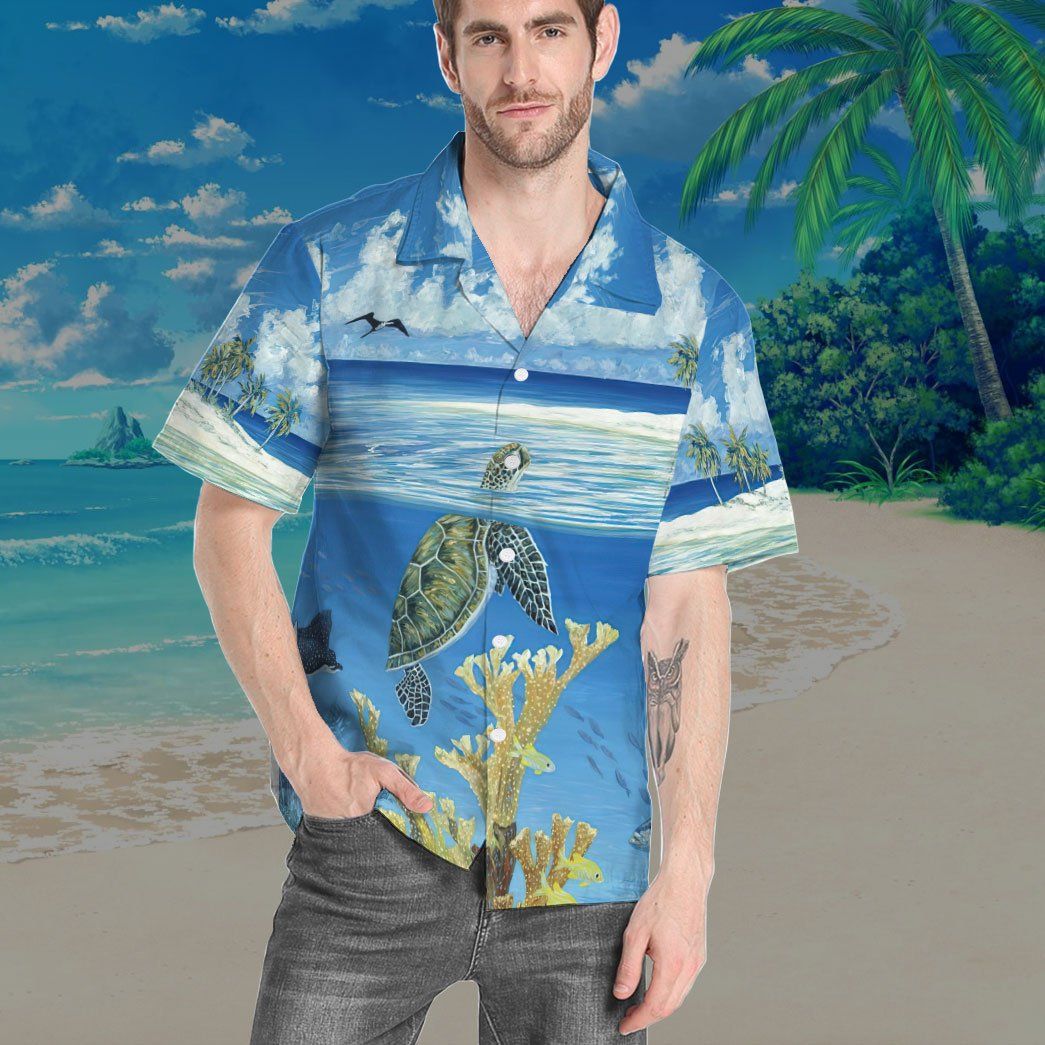 Gearhumans 3D Peaceful Turtles Ocean World Custom Beach Shorts Swim Trunk GS18062130 Hawai Shirt 