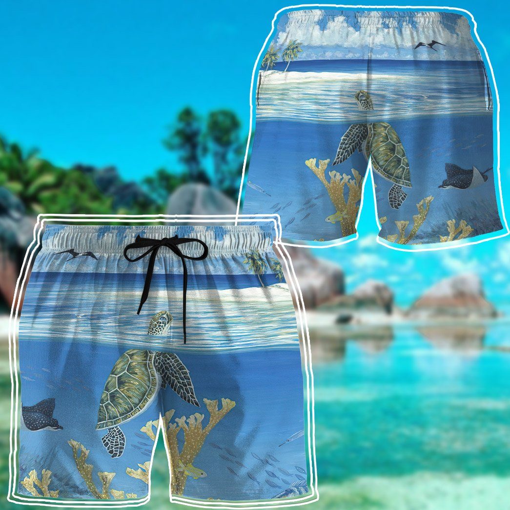Gearhumans 3D Peaceful Turtles Ocean World Custom Beach Shorts Swim Trunk GS18062130 Hawai Shirt 