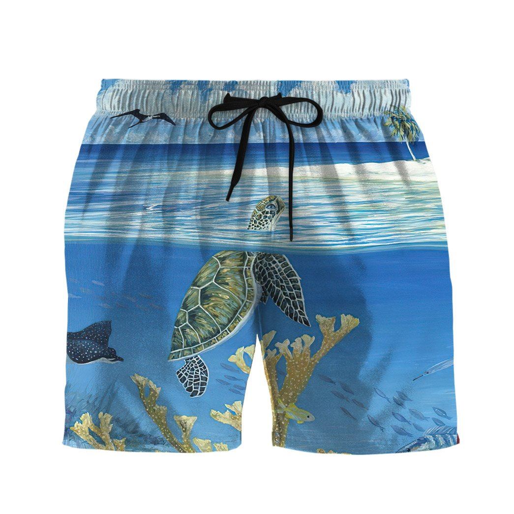Gearhumans 3D Peaceful Turtles Ocean World Custom Beach Shorts Swim Trunk GS18062130 Hawai Shirt Men Shorts S 