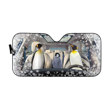 Gearhumans 3D Penguin Family Custom Car Auto Sunshade