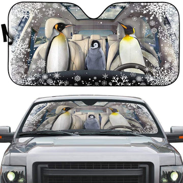 Gearhumans 3D Penguin Family Custom Car Auto Sunshade