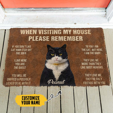 Gearhumans 3D Please Remember Cats House Rule Custom Photo Custom Name Doormat