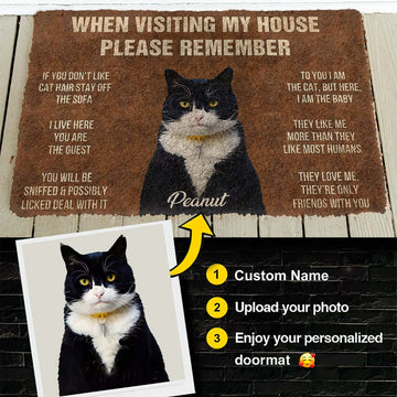 Gearhumans 3D Please Remember Cats House Rule Custom Photo Custom Name Doormat