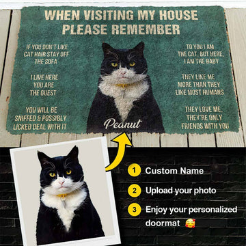Gearhumans 3D Please Remember Cats House Rules Custom Name Custom Photo Doormat