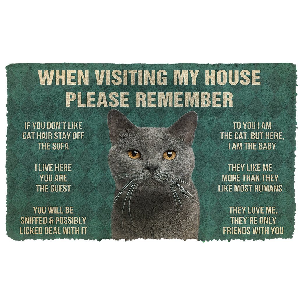 Gearhumans 3D Please Remember Chartreux Cats House Rules Custom Doormat GS0605217 Doormat Doormat S(15,8inchx23,6inch) 