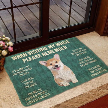 Gearhumans 3D Please Remember Corgi Puppy Dogs House Rules Custom Doormat