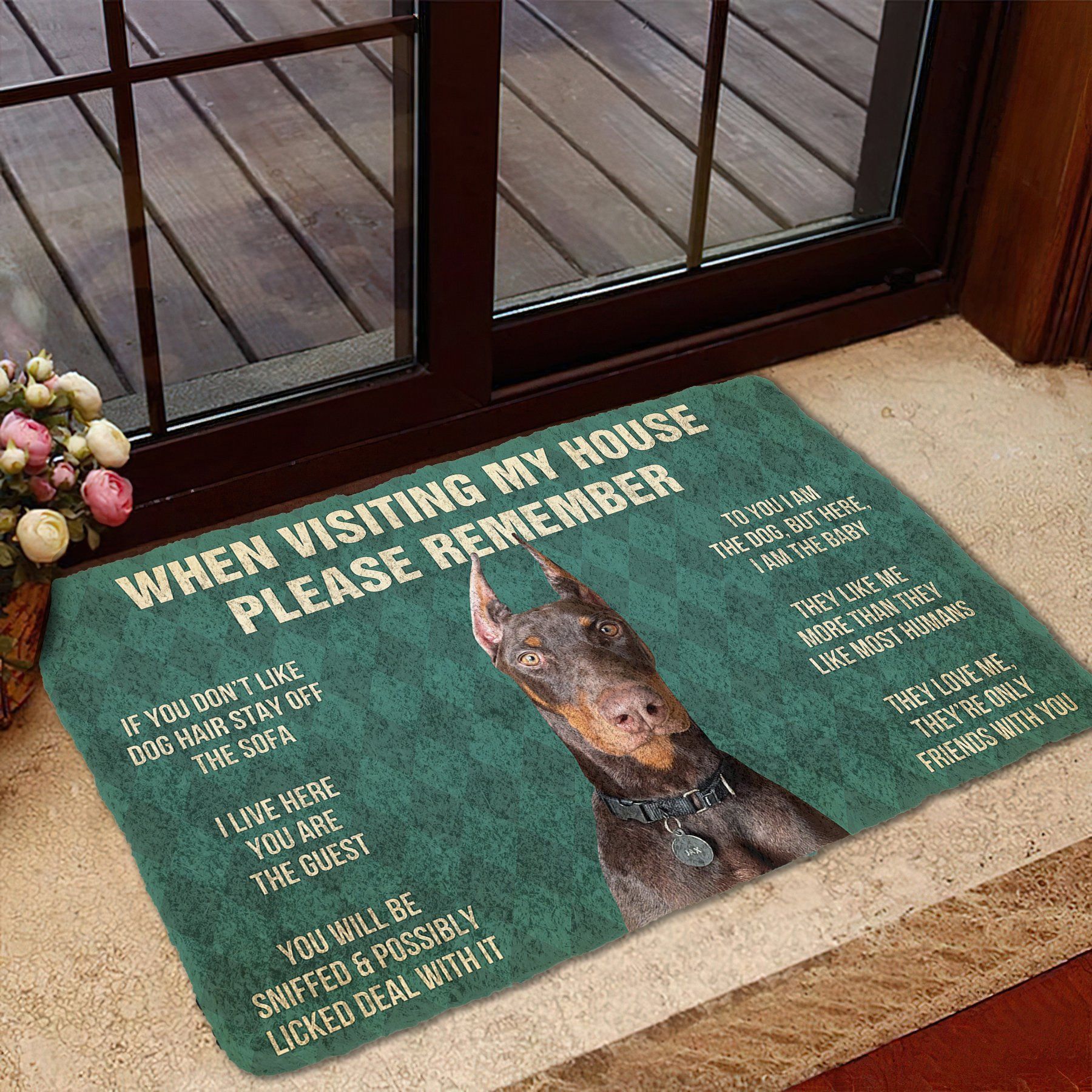 Gearhumans 3D Please Remember Doberman Dog House Rule Custom Doormat