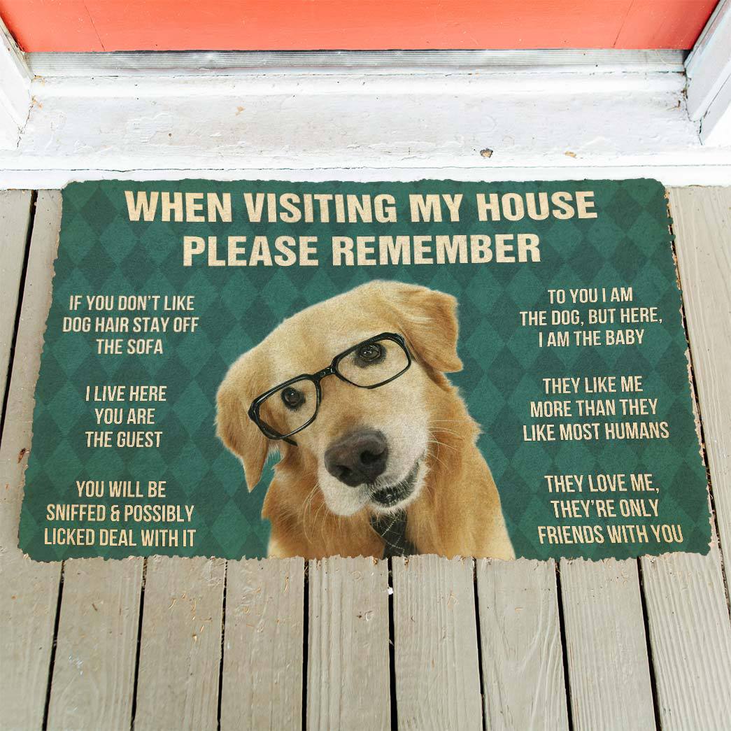 Gearhumans 3D Please Remember Golden Retriever With Glasses Dogs House Rules Custom Doormat GO17052117 Doormat 