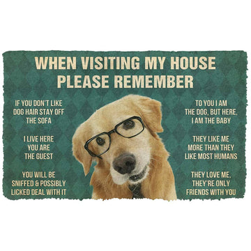 Gearhumans 3D Please Remember Golden Retriever With Glasses Dogs House Rules Custom Doormat