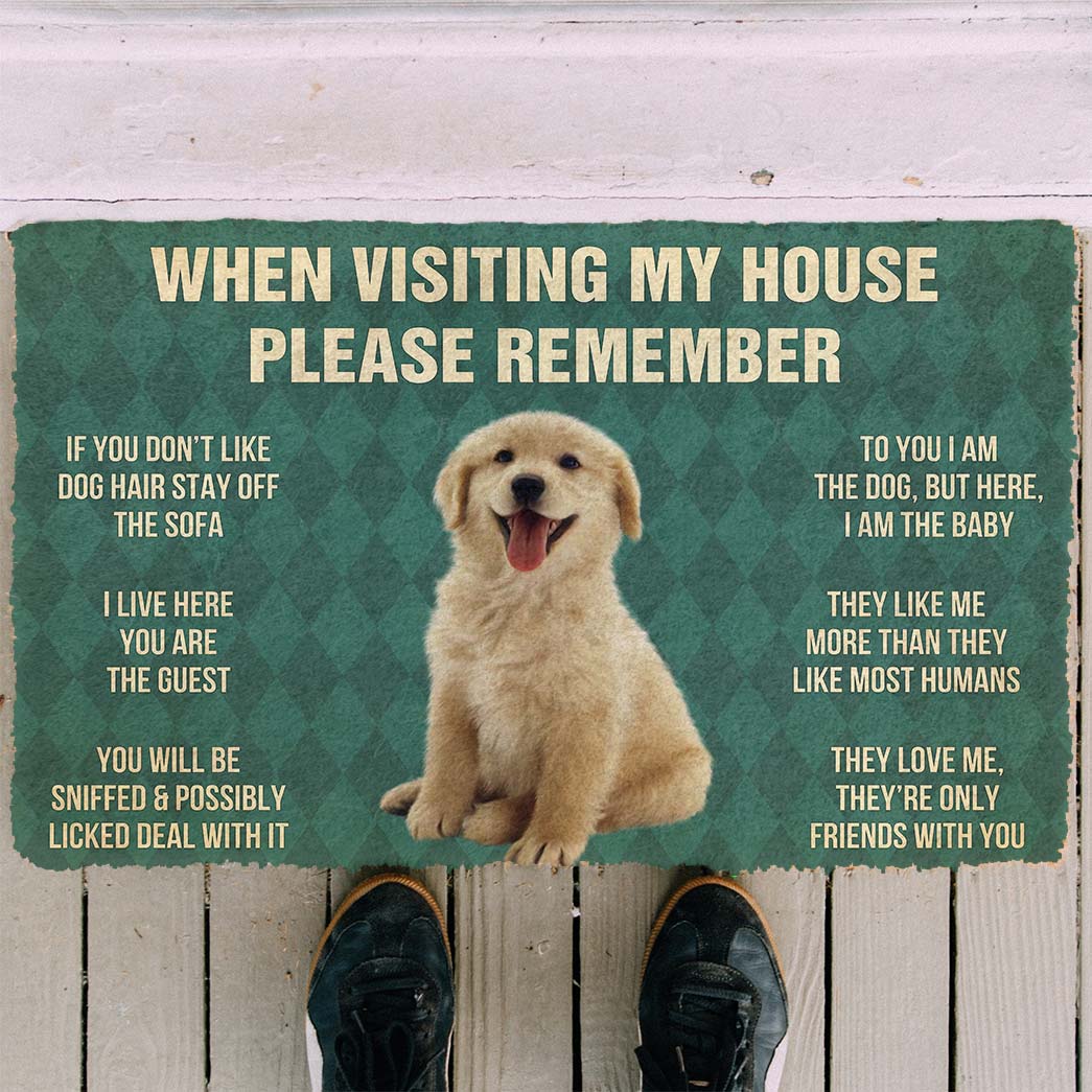 Gearhumans 3D Please Remember Golden Retrievier Puppy Dogs House Rules Custom Doormat GO07052124 Doormat 