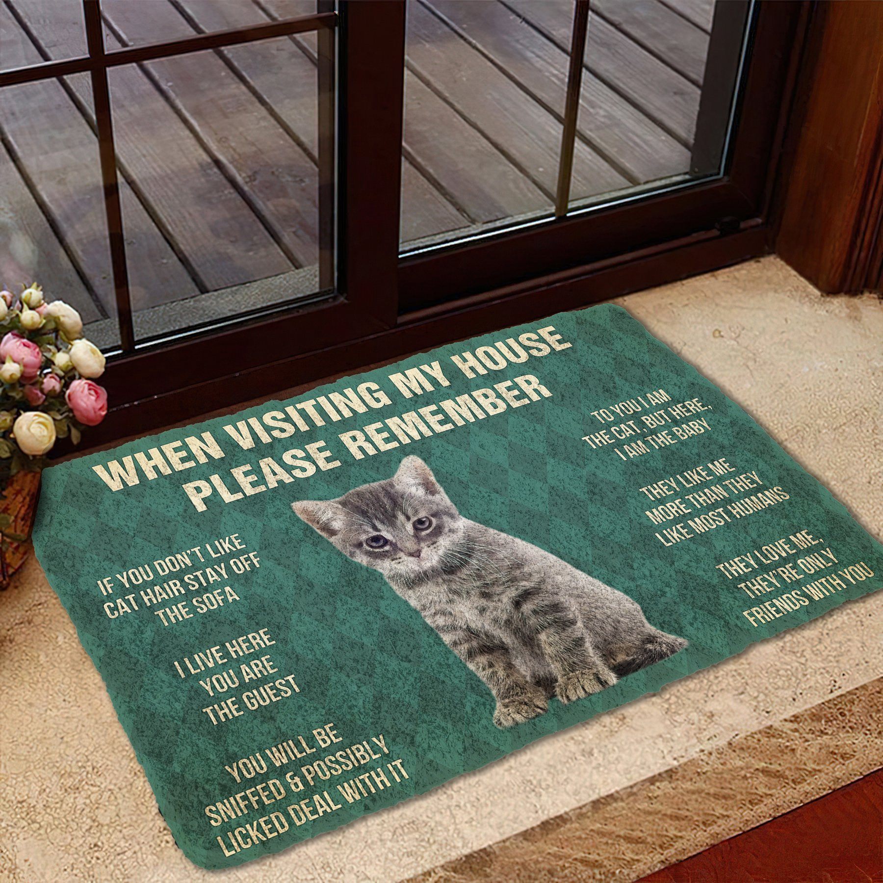 Gearhumans 3D Please Remember Gray Tabby Kitten Cats House Rules Custom Doormat GO10052140 Doormat 