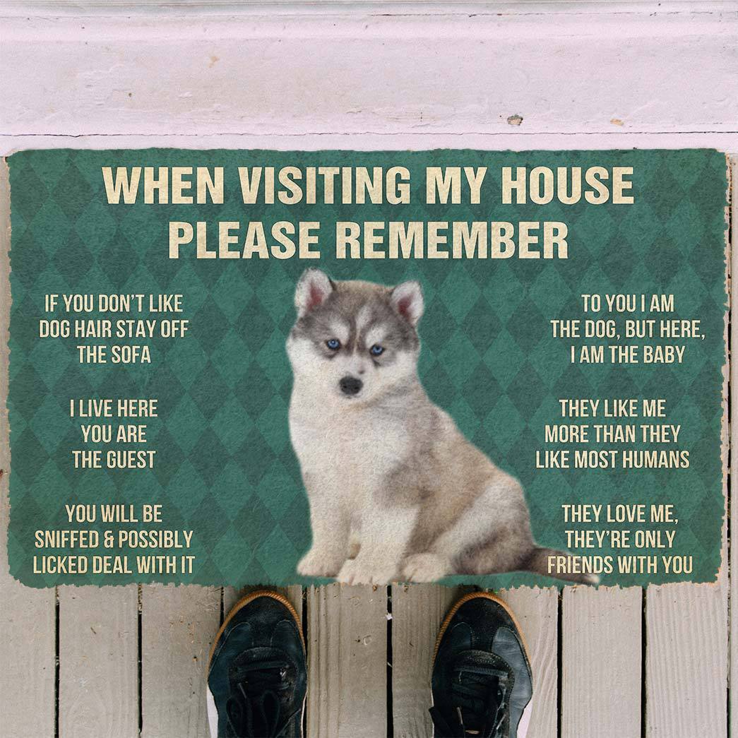 Gearhumans 3D Please Remember Husky Puppy Dogs House Rules Custom Doormat GO07052125 Doormat 
