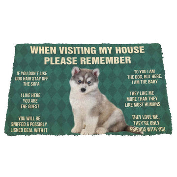Gearhumans 3D Please Remember Husky Puppy Dogs House Rules Custom Doormat