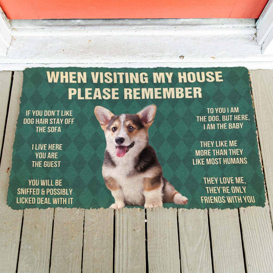Gearhumans 3D Please Remember Pembroke Welsh Corgi Puppy Dogs House Rules Custom Doormat GO07052129 Doormat 