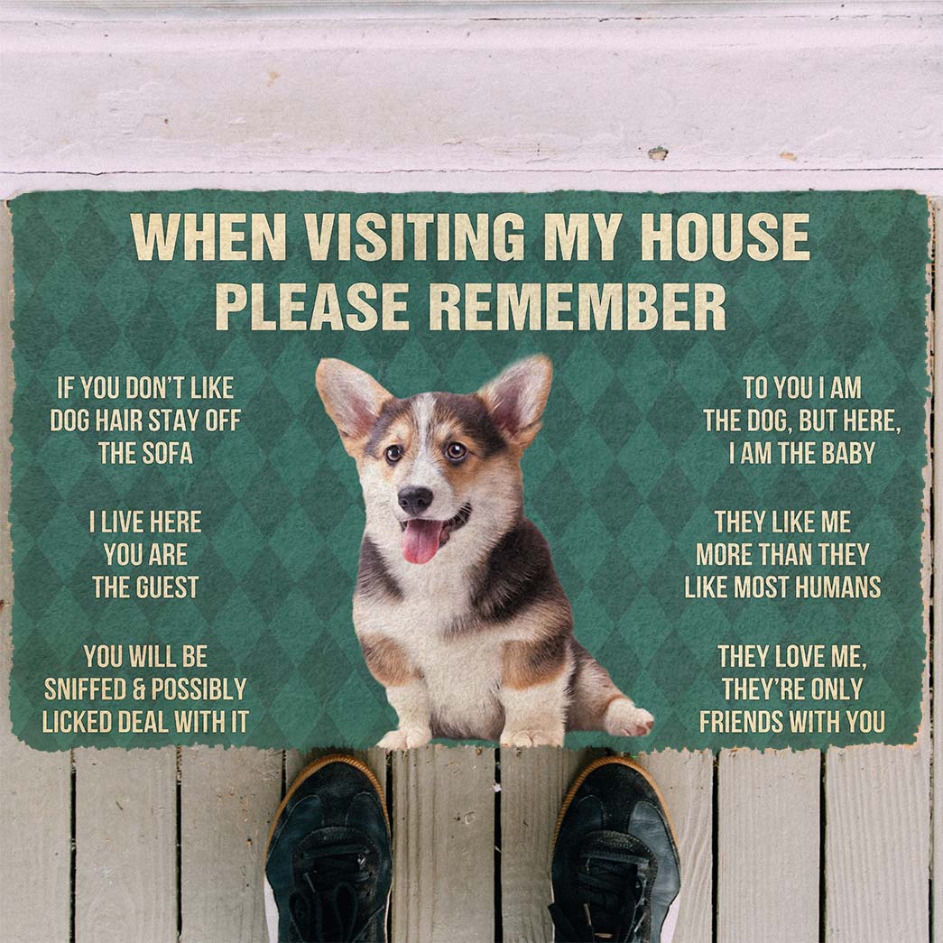 Gearhumans 3D Please Remember Pembroke Welsh Corgi Puppy Dogs House Rules Custom Doormat GO07052129 Doormat 