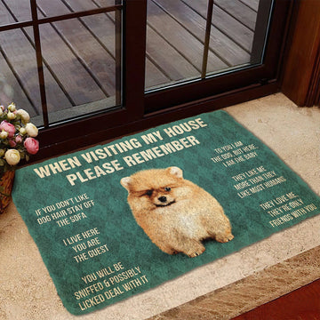 Gearhumans 3D Please Remember Pomeranian Puppy Dogs House Rules Custom Doormat