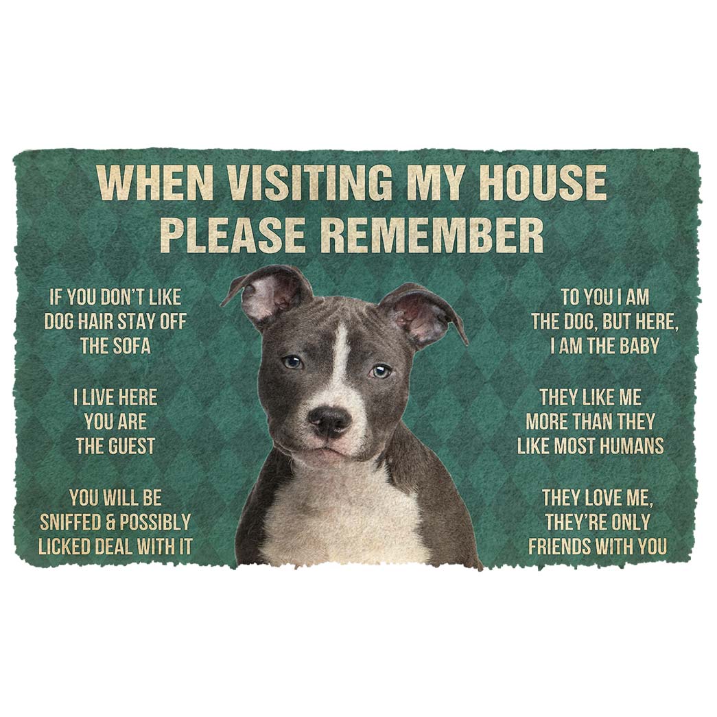 Gearhumans 3D Please Remember Staffordshire Bull Terrier House Rules Custom Doormat GW19047 Doormat Doormat S(15,8''x23,6'') 